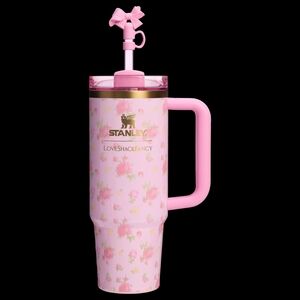 Stanley Pink Floral Tumbler with Bow Straw